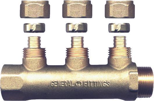 Collettore in Ottone Giallo per Tubo Reticolene D.3/4x18x4 Vie