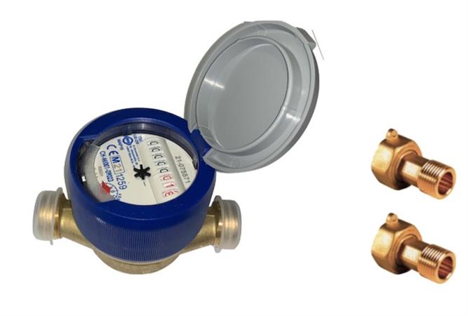 Contatore Acqua Asciutto Sisma Completo di Raccordi e Bollo D.3/4