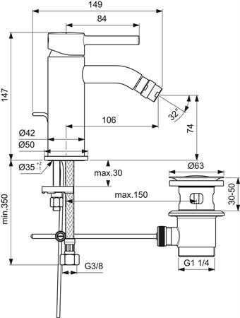 Miscelatore Monocomando Bidet Ceraline BC197XG Nero Seta C/Scarico