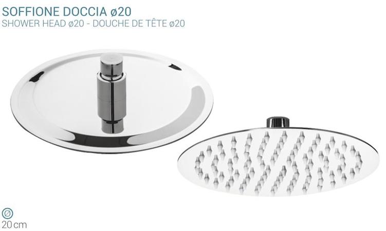 Soffione Doccia Tondo  Acciaio Inox Cromo D.20 D.1/2 Metaform TopLin