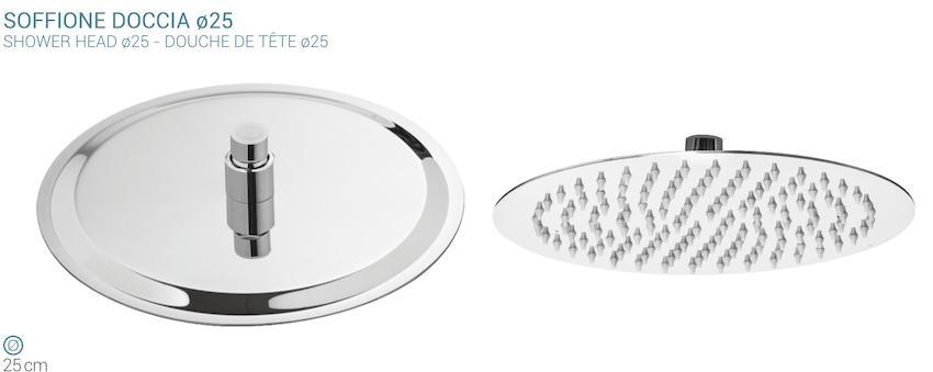 Soffione Doccia Tondo  Acciaio Inox Cromo D.25 D.1/2 Metaform TopLin