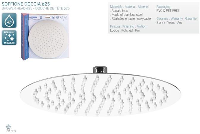 Soffione Doccia Tondo  Acciaio Inox D.25 D.1/2 Metaform Elements EH4