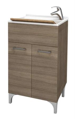 Mobile in Legno con Lavatoio in Resina Cm L50xP50xH83 Rovere Fumo