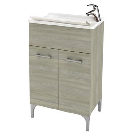 Mobile in Legno con Lavatoio in Resina Cm L60xP50xH83 Rovere Grigio