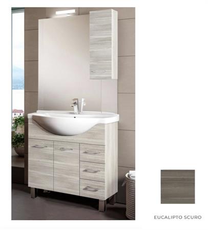 Mobile Bagno Lavabo Ceramica Pensile Specchio Cm L85 xH196 P48 OLCA